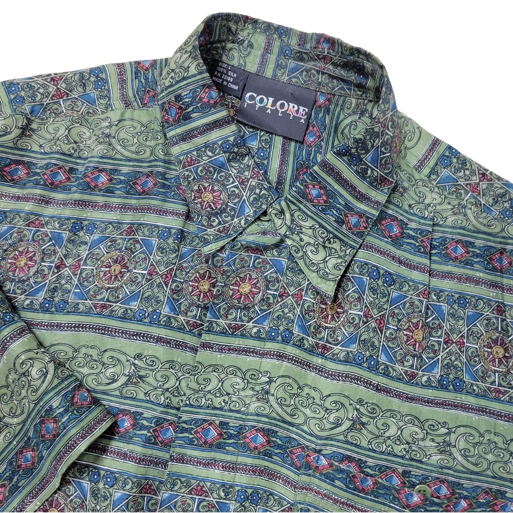 Colore Italia Mens Large Multicolor All Over Geometric Button Up Short Sleeve